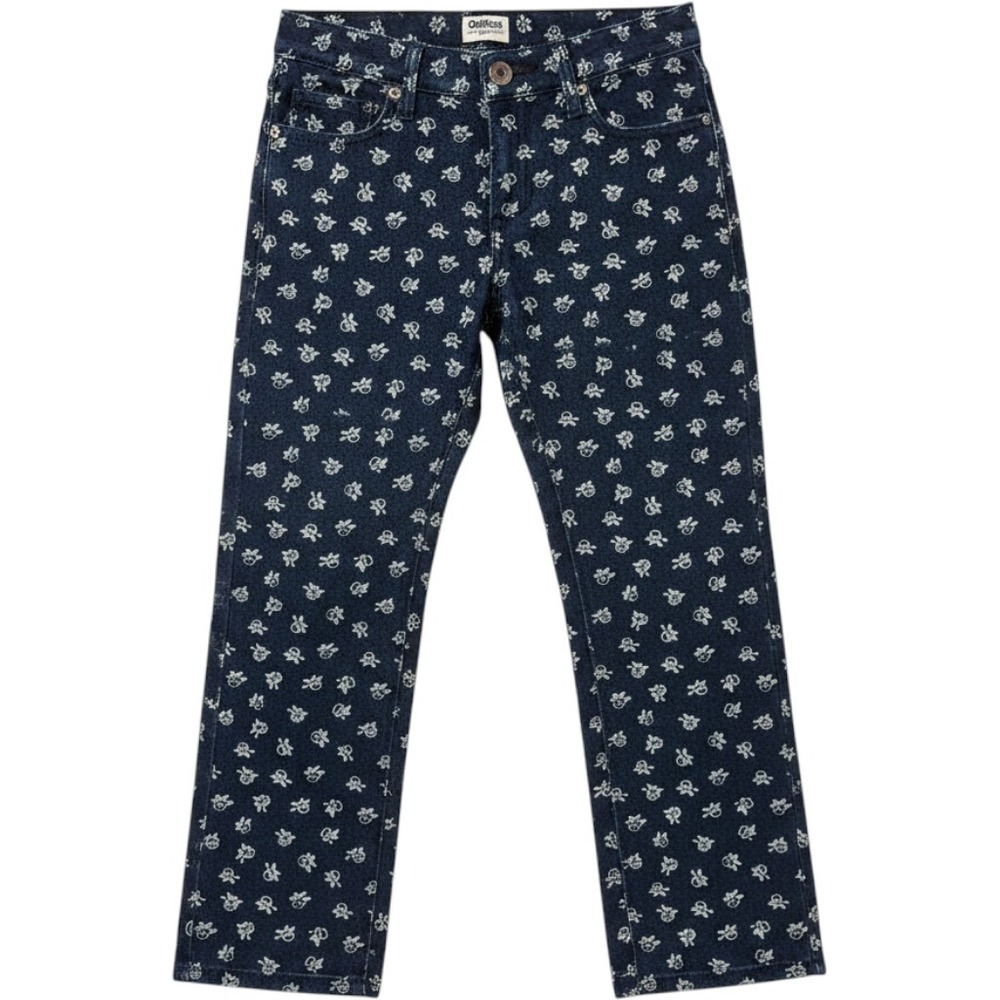 OshKosh B'gosh Girls Dark Wash Floral Straight Jeans Stretch Pockets 10